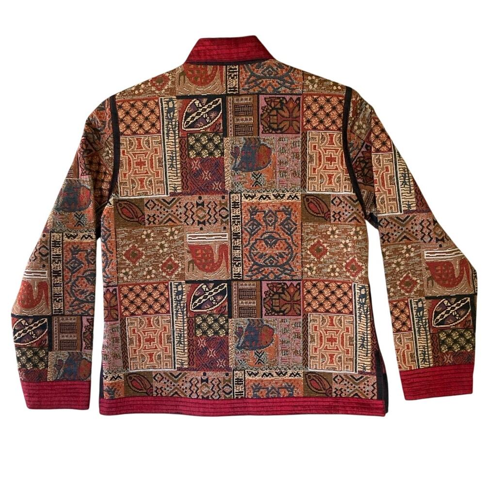 VTG Ladies Red Multicolored Embroidered Jacket Nepal Med Yak Magic Patchwork - Picture 2 of 13